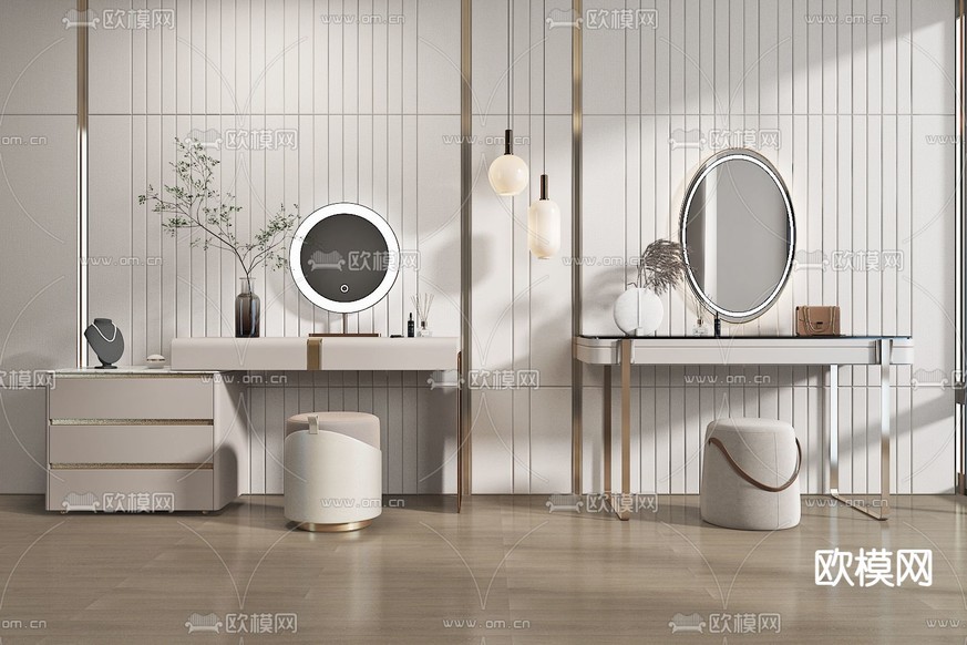 轻奢梳妆台 化妆桌3d模型下载