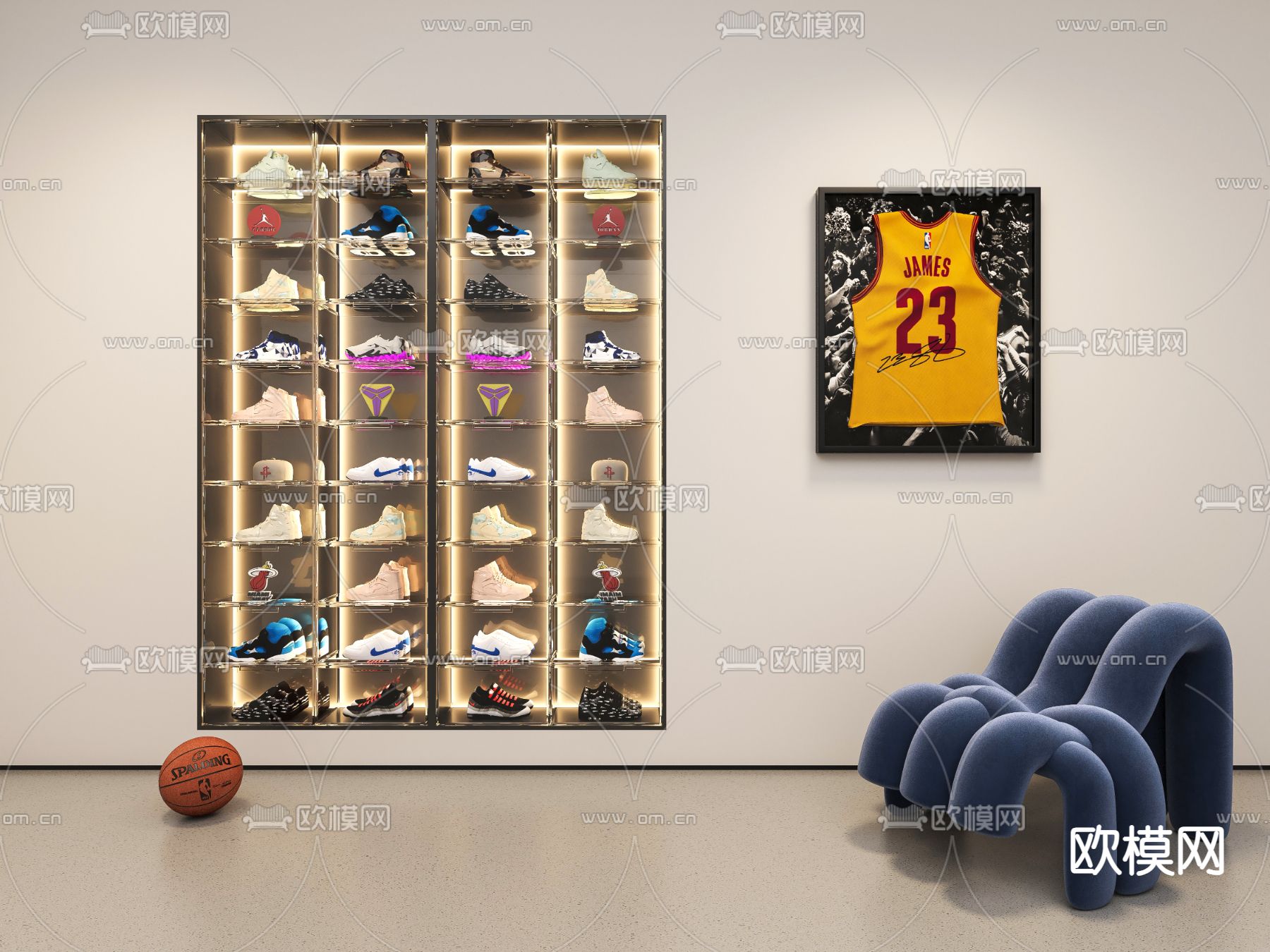 运动球鞋展示柜 鞋柜su模型下载（渲染图2）