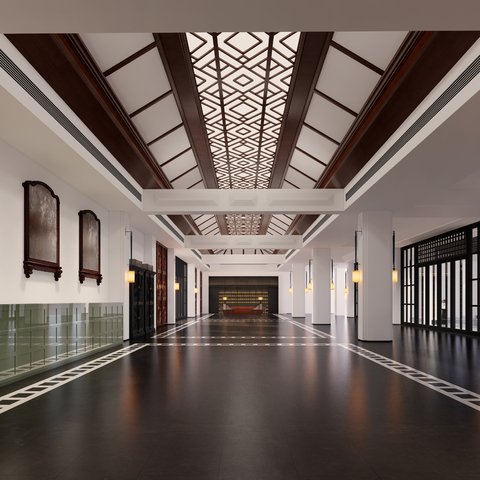  法式酒店大堂 大厅su模型 