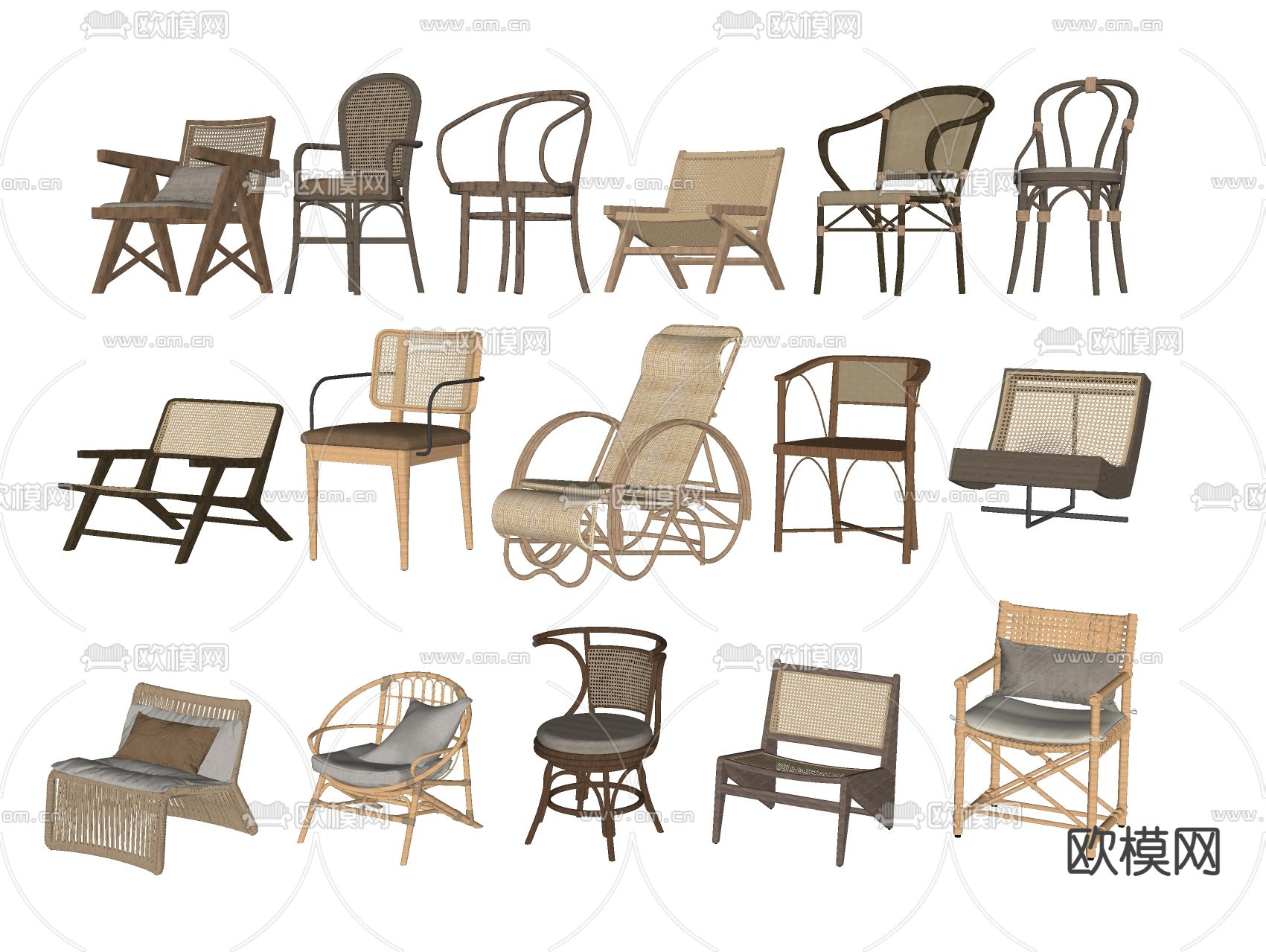 日式休闲椅 藤椅 躺椅su模型下载（渲染图1）