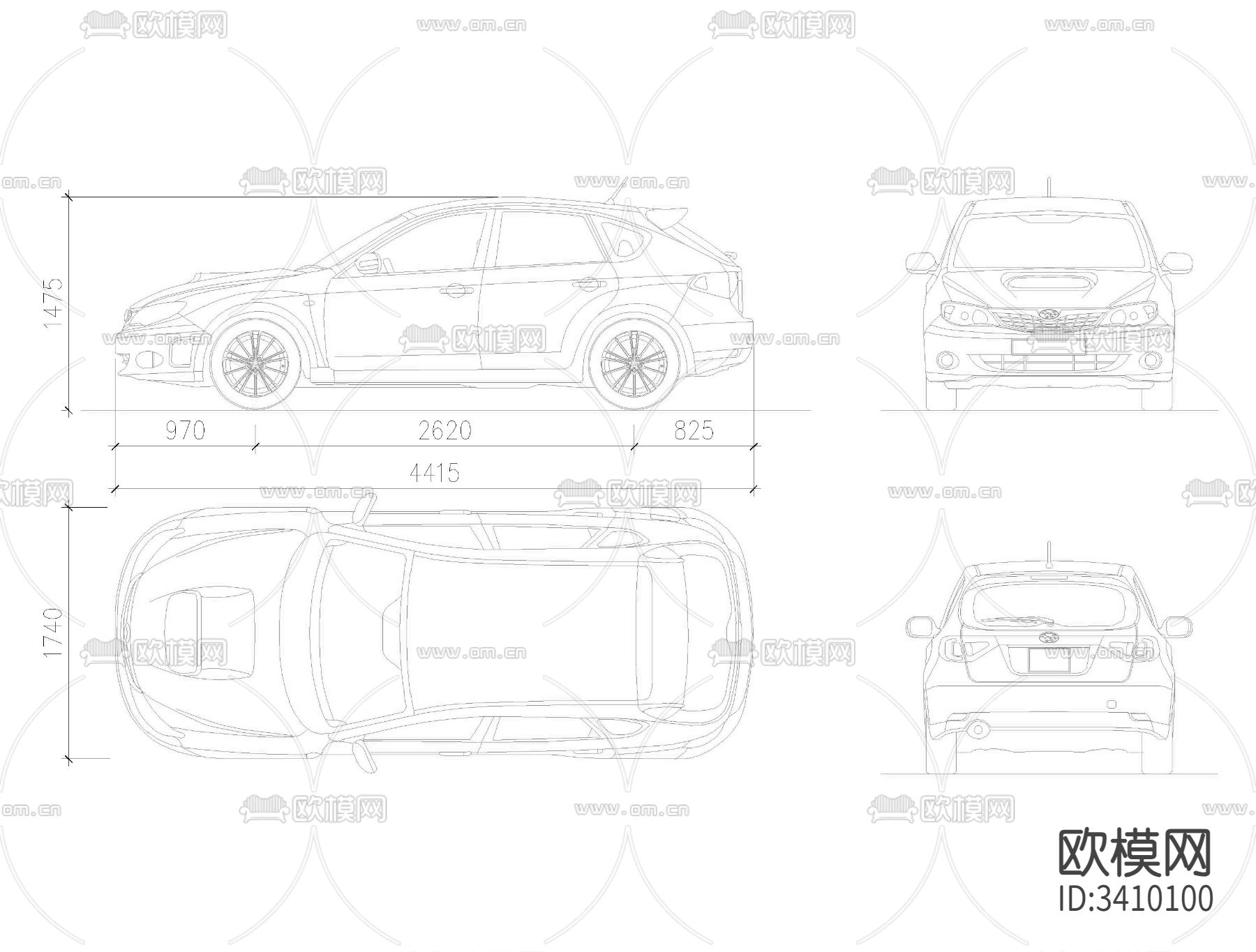 斯巴鲁翼豹掀背车cad大样图下载