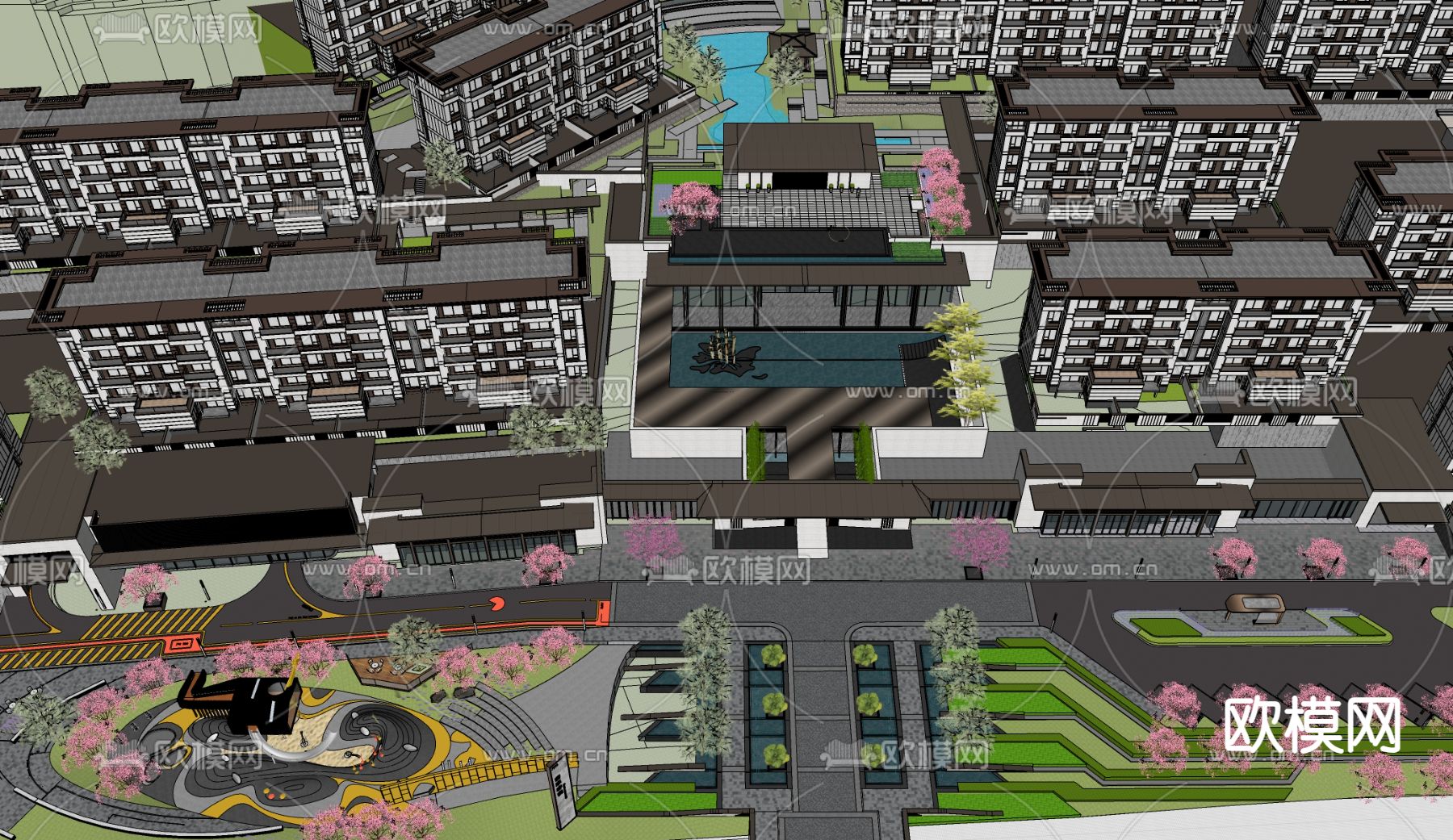 居住区 示范区 鸟瞰su模型下载（渲染图1）