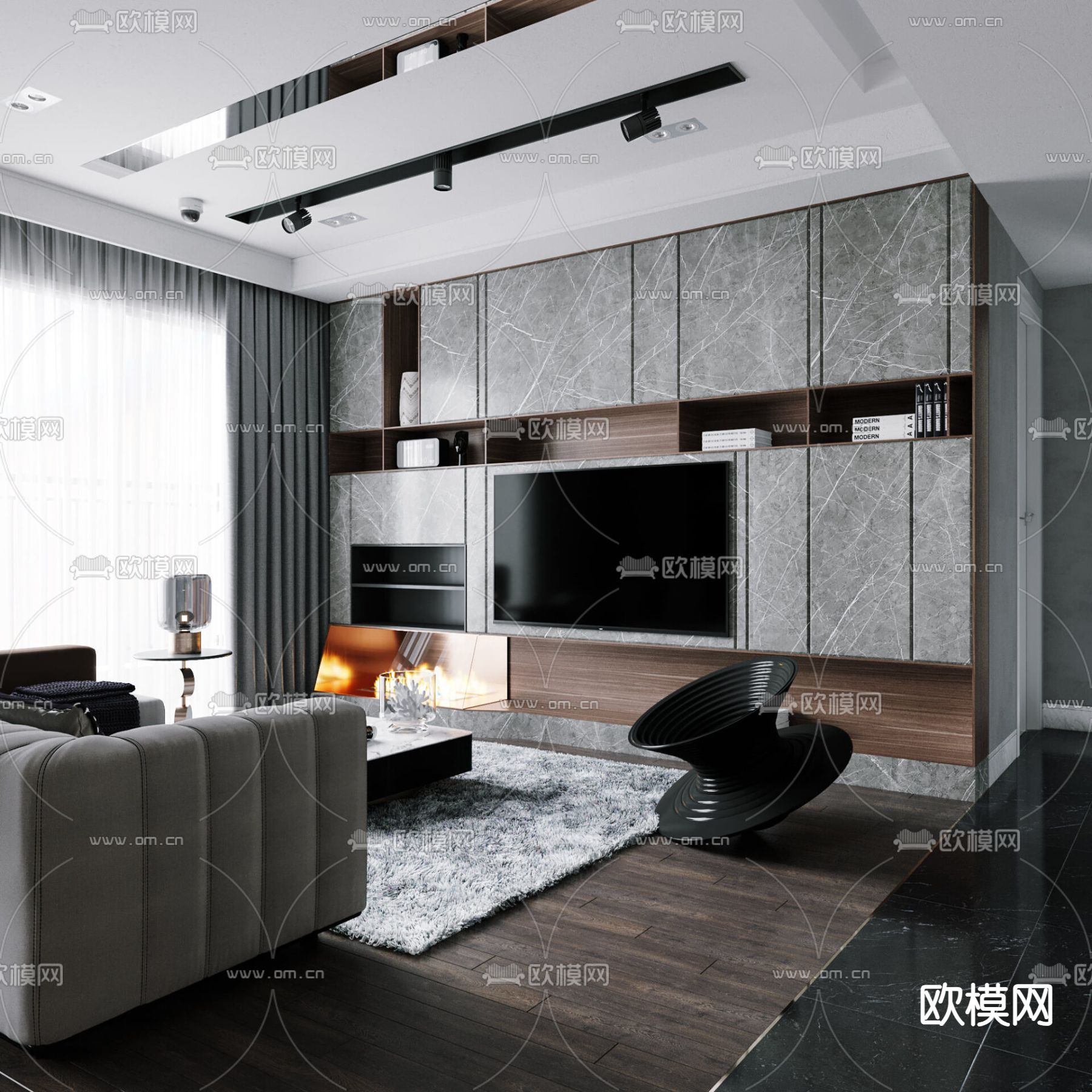 高级灰客餐厅3d模型下载（渲染图4）