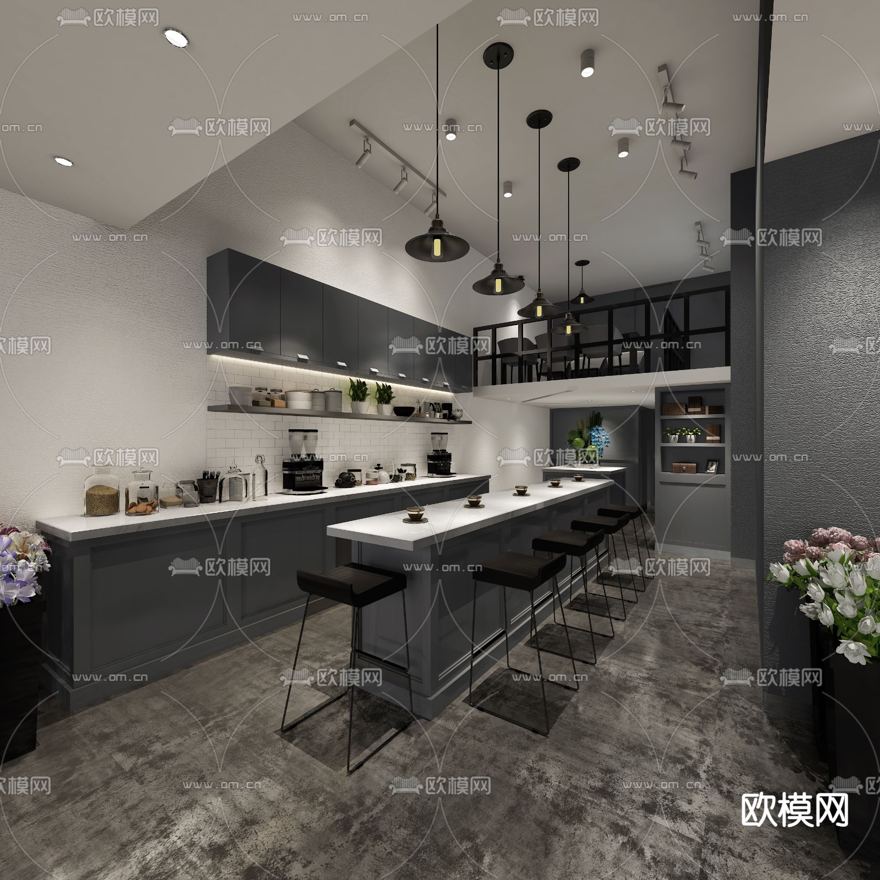 高级灰咖啡厅 门头门面3d模型下载（渲染图2）