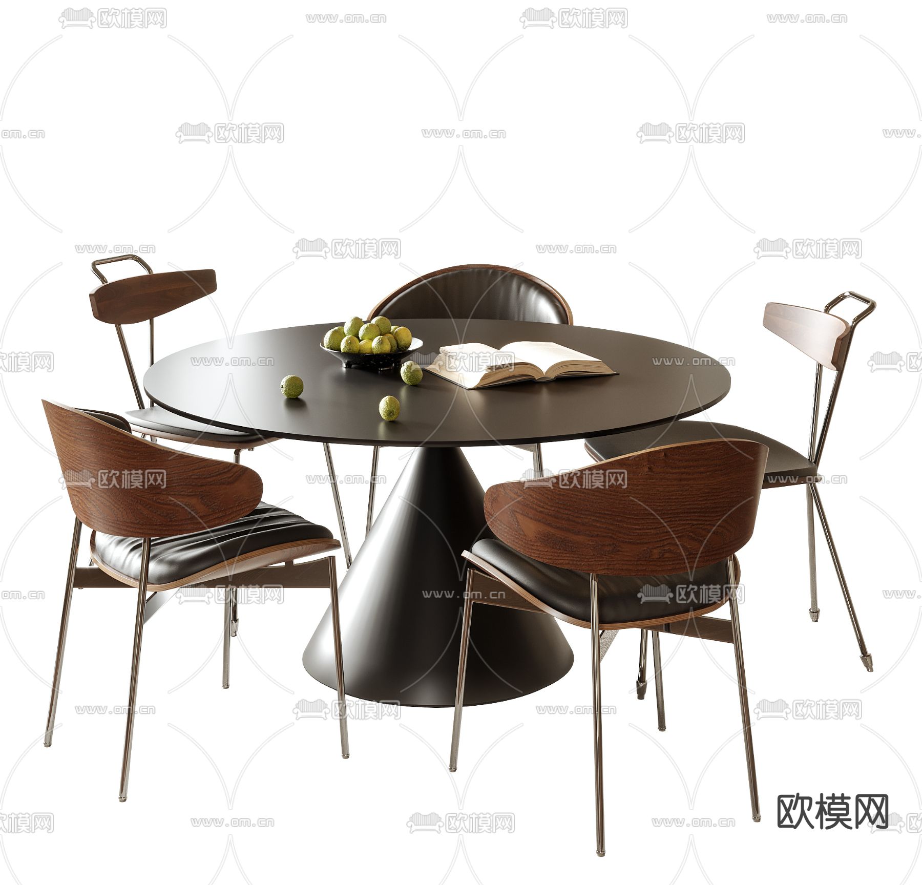 中古风餐桌椅3d模型下载