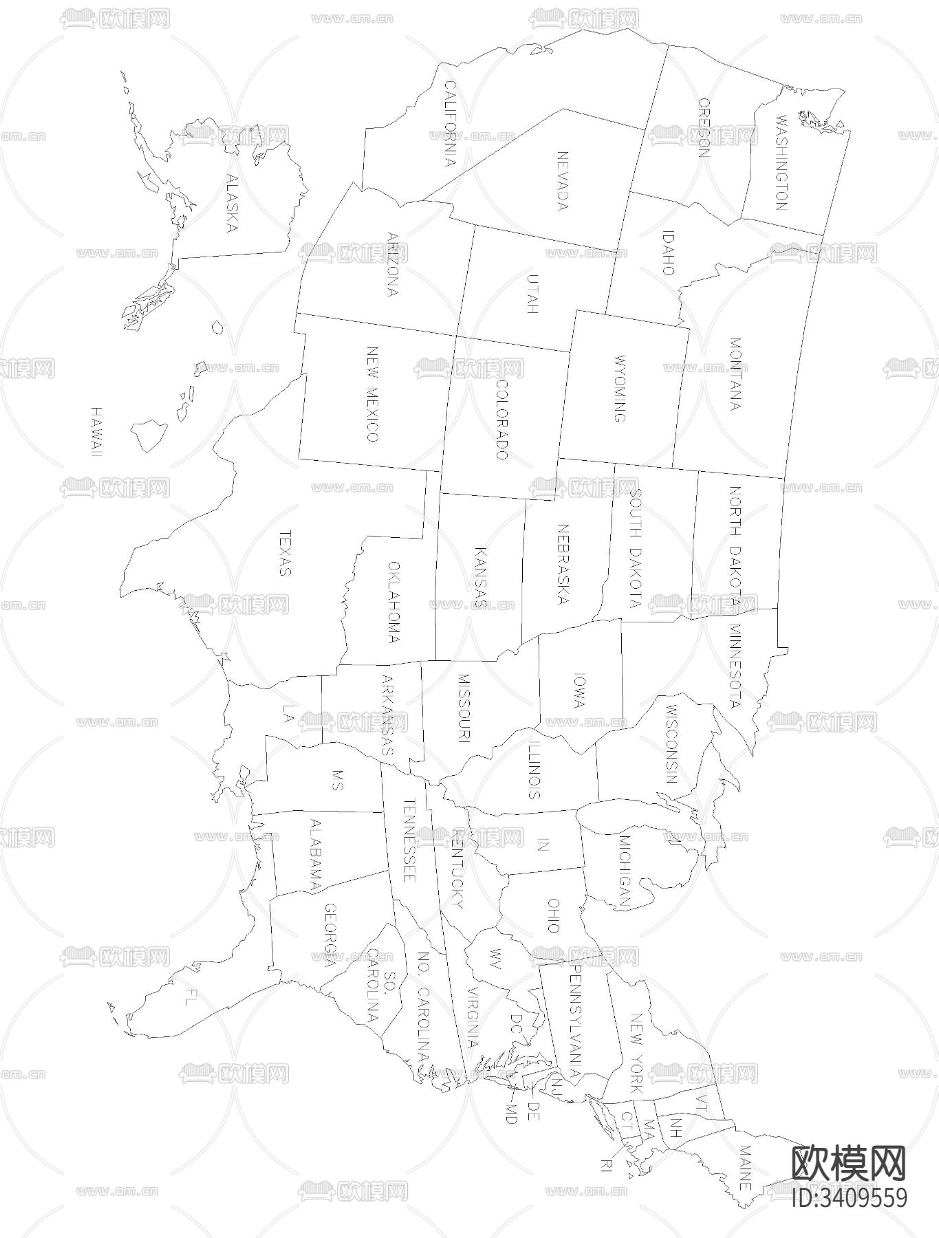 美国地图cad大样图下载