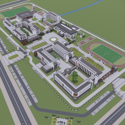  文教建筑 学校建筑鸟瞰规划su模型 