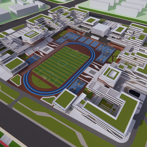  文教建筑 学校建筑鸟瞰规划su模型 