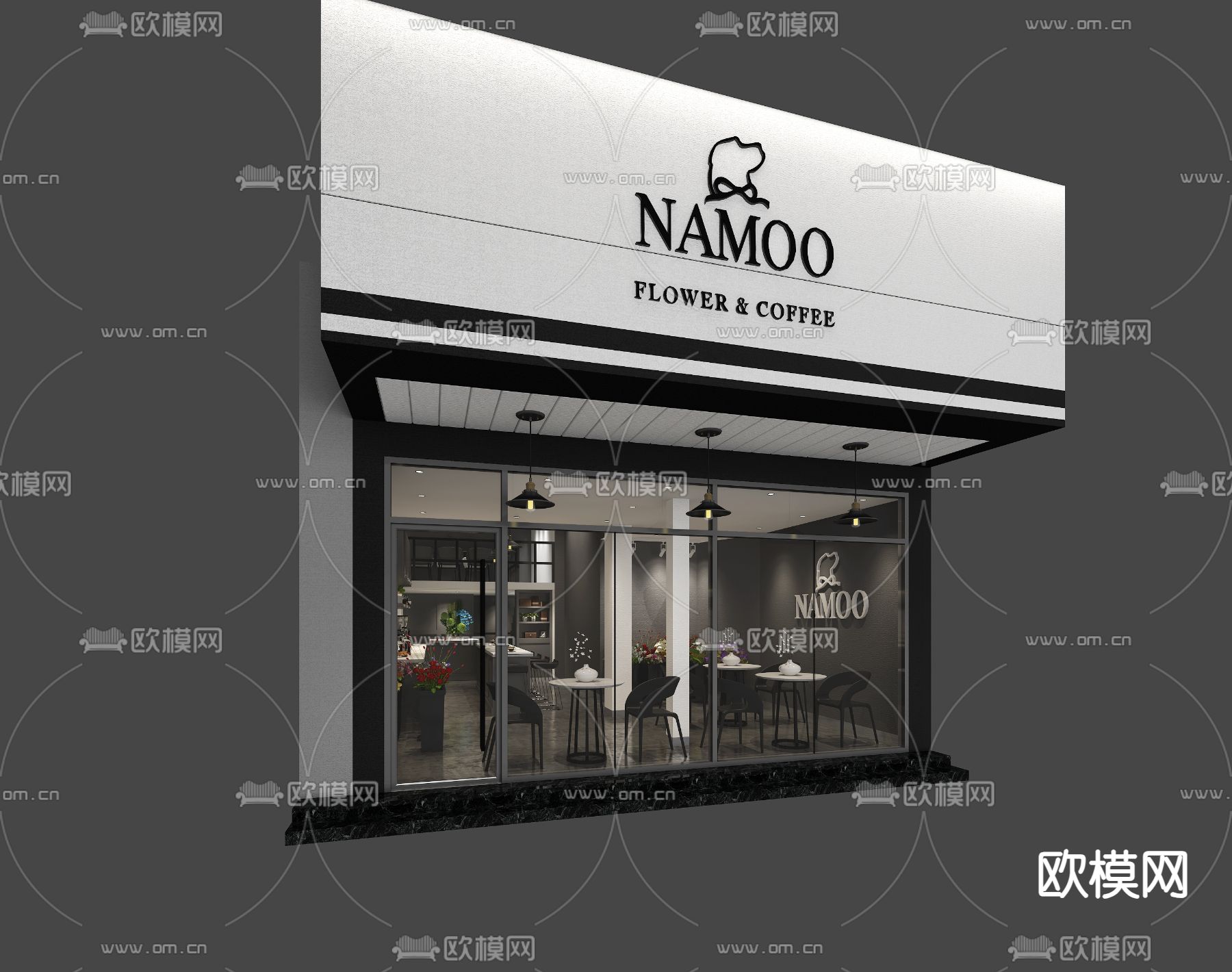 高级灰咖啡厅 门头门面3d模型下载（渲染图1）