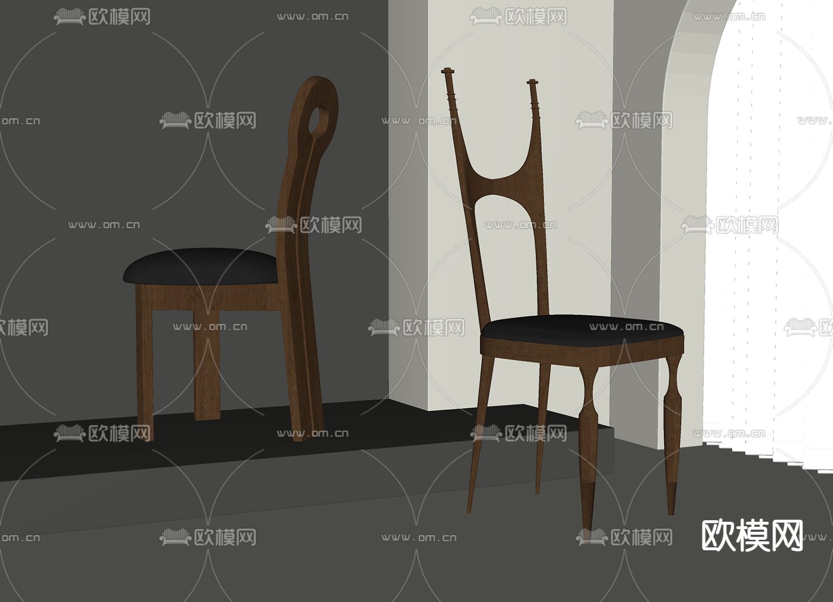 中古风单椅 餐椅su模型下载（渲染图1）