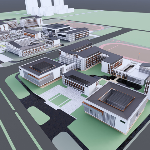  文教建筑 学校建筑鸟瞰规划su模型 
