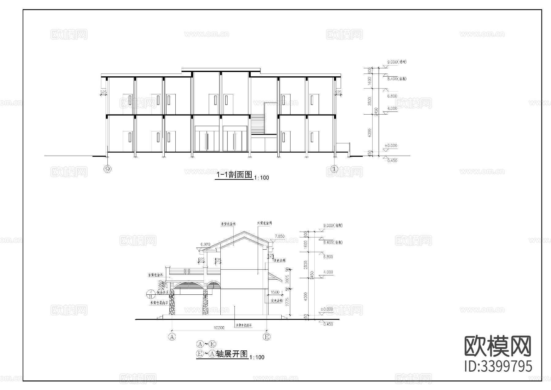 景区管理房CAD施工图下载（渲染图5）