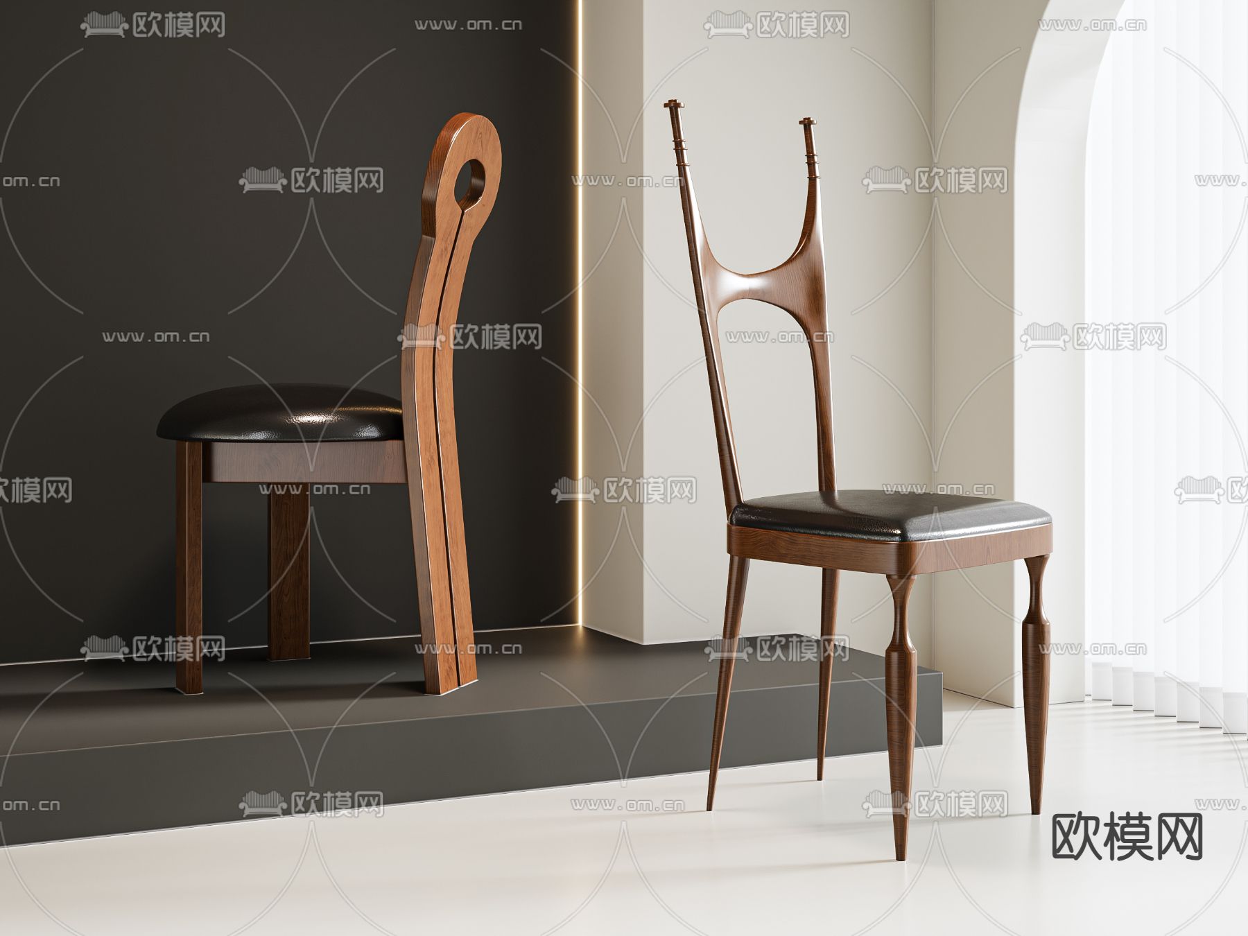 中古风单椅 餐椅su模型下载（渲染图2）
