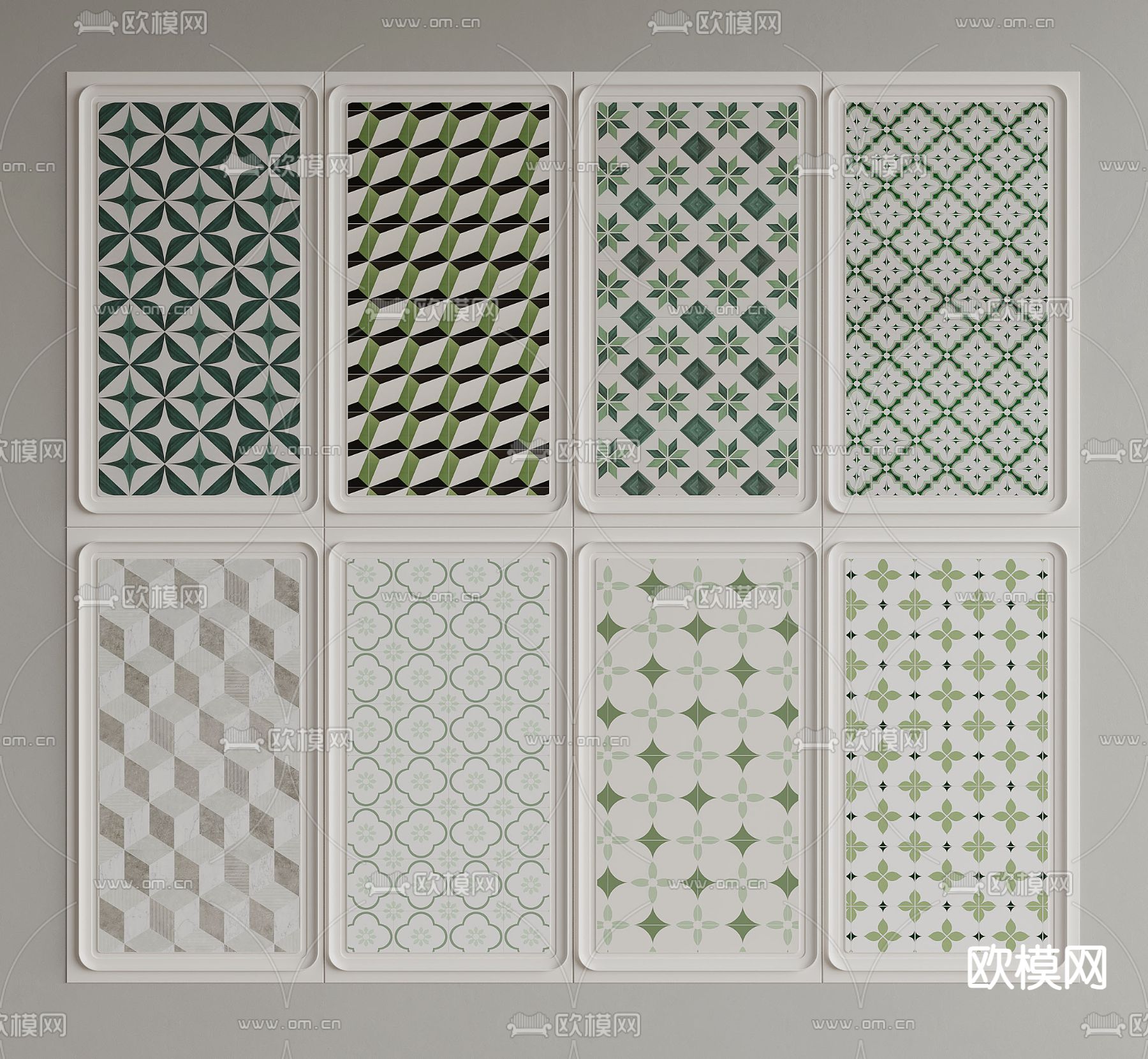 奶油风拼花瓷砖su模型下载（渲染图2）