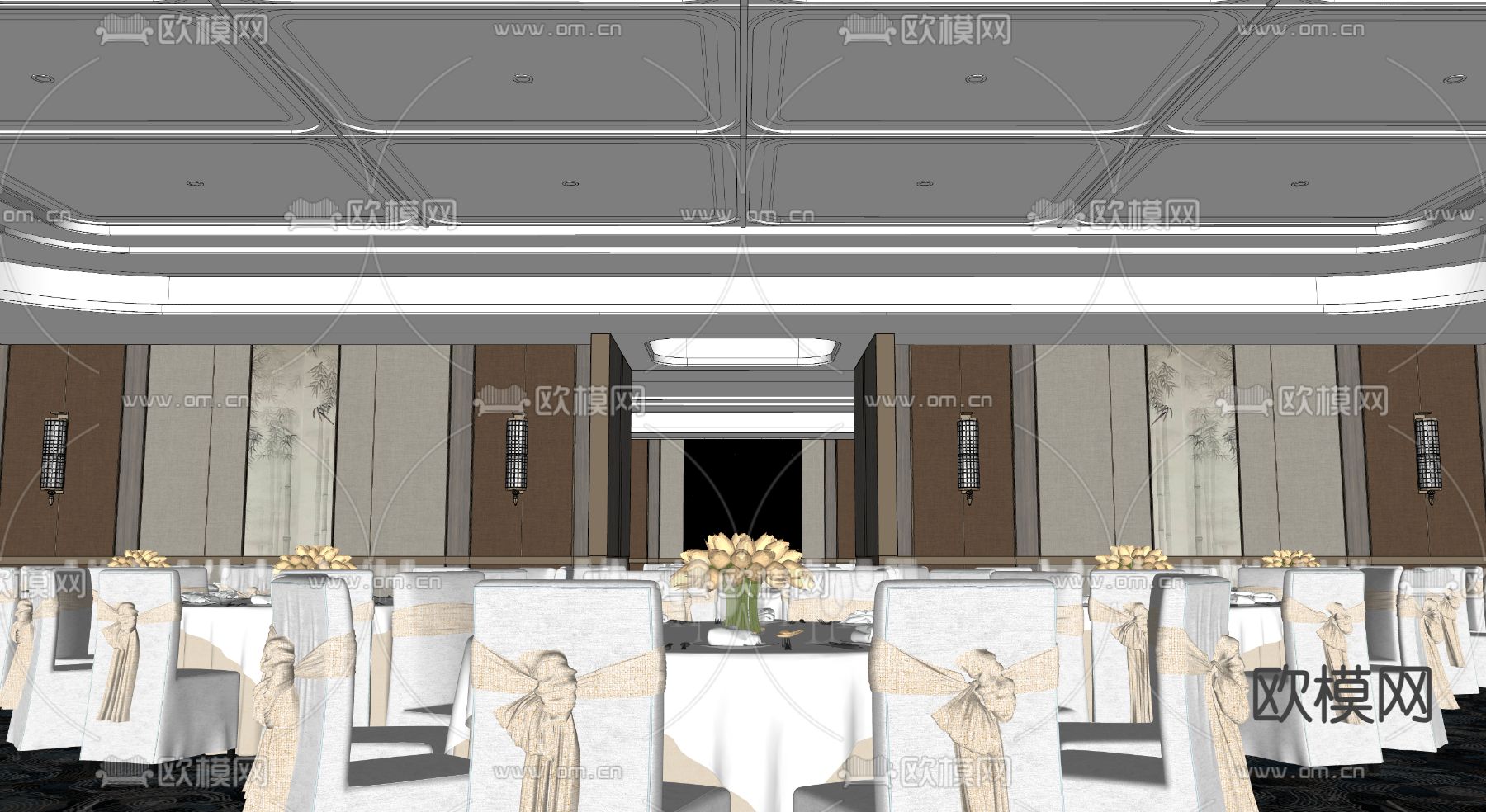 现代婚宴厅 宴会厅su模型下载（渲染图1）