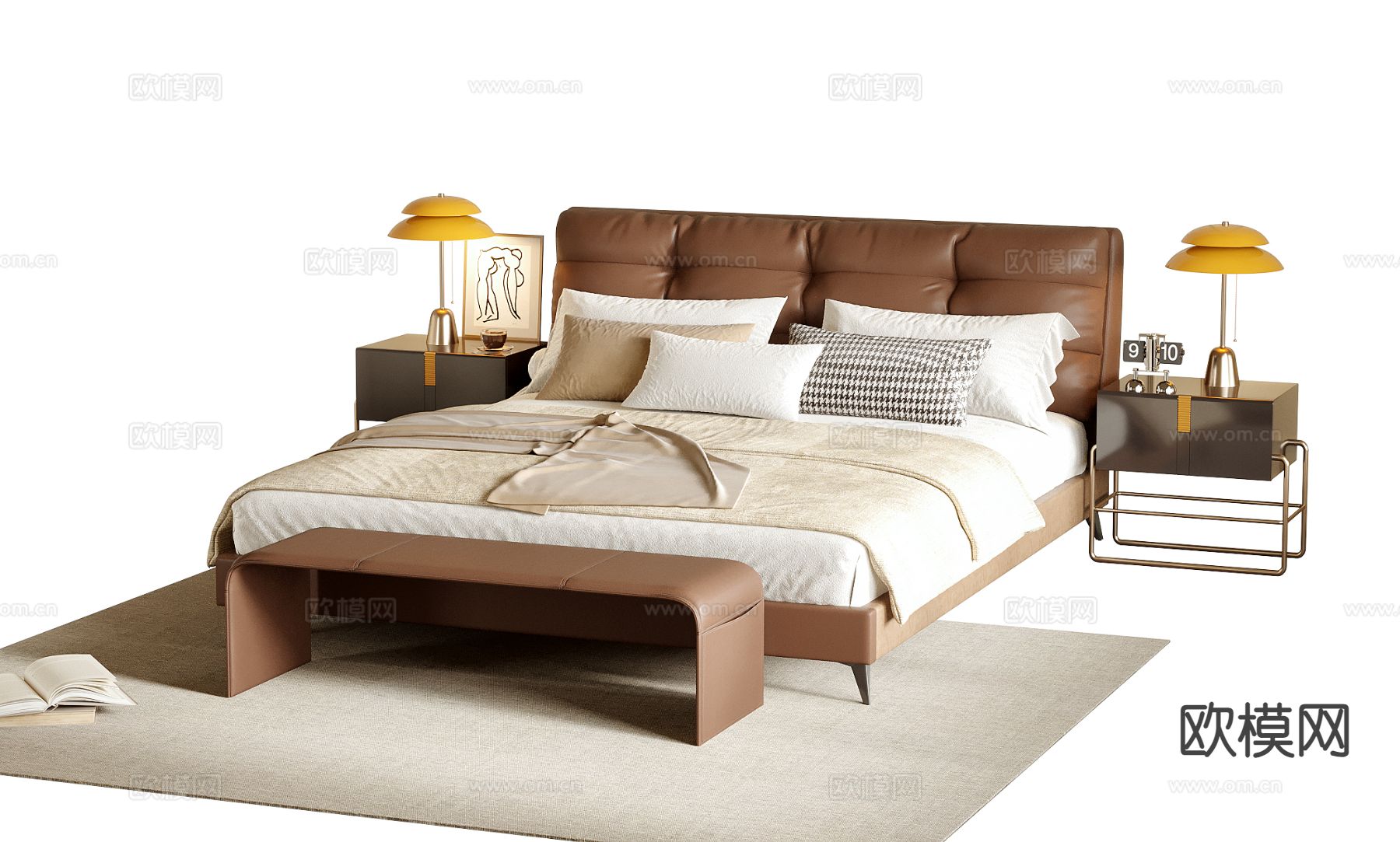 中古风双人床3d模型下载