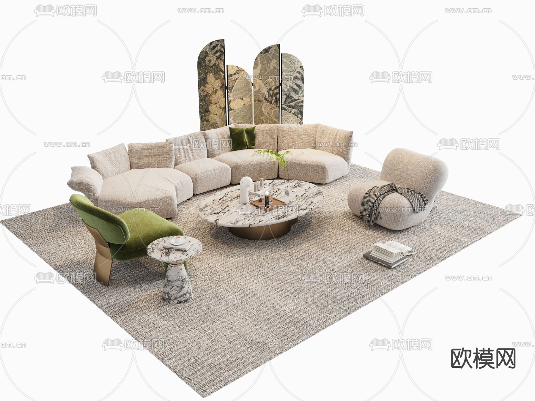 法式组合沙发su模型下载（渲染图2）