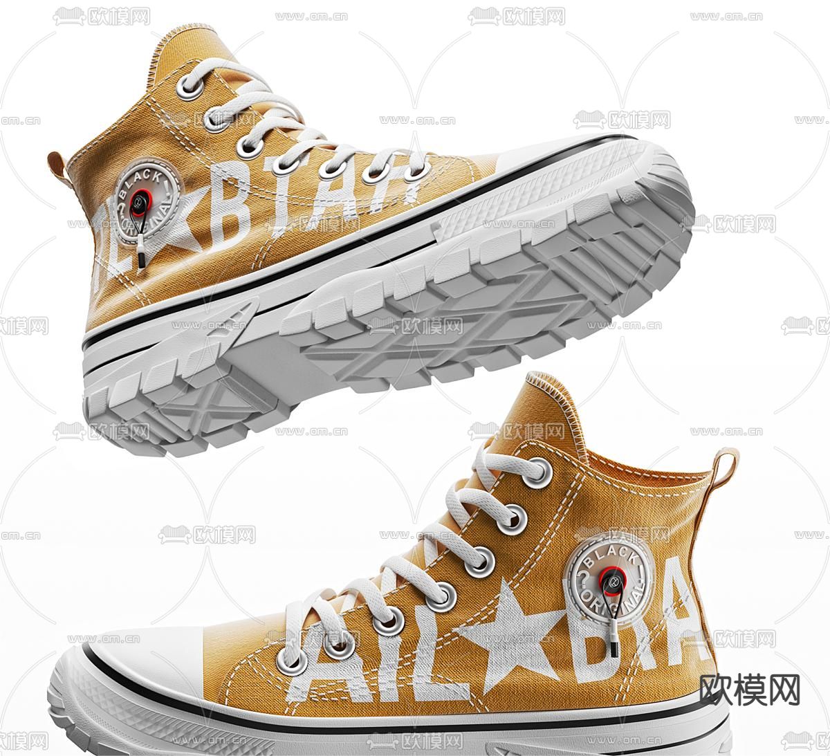 现代休闲鞋 帆布鞋 高帮鞋3d模型下载（渲染图2）