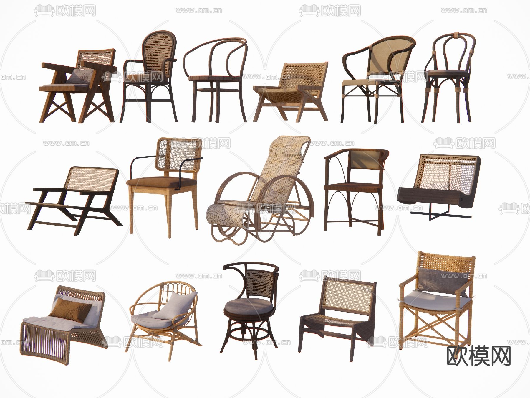 日式休闲椅 藤椅 躺椅su模型下载（渲染图2）