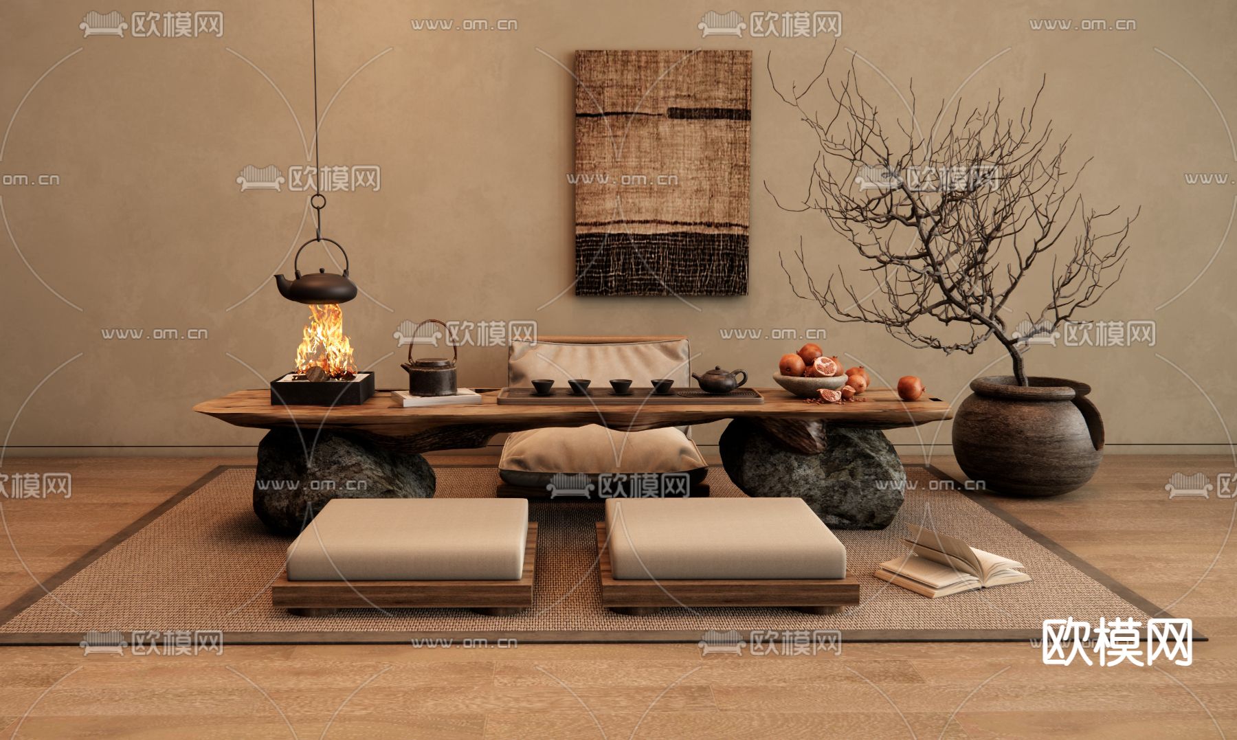 中古风茶桌椅3d模型下载