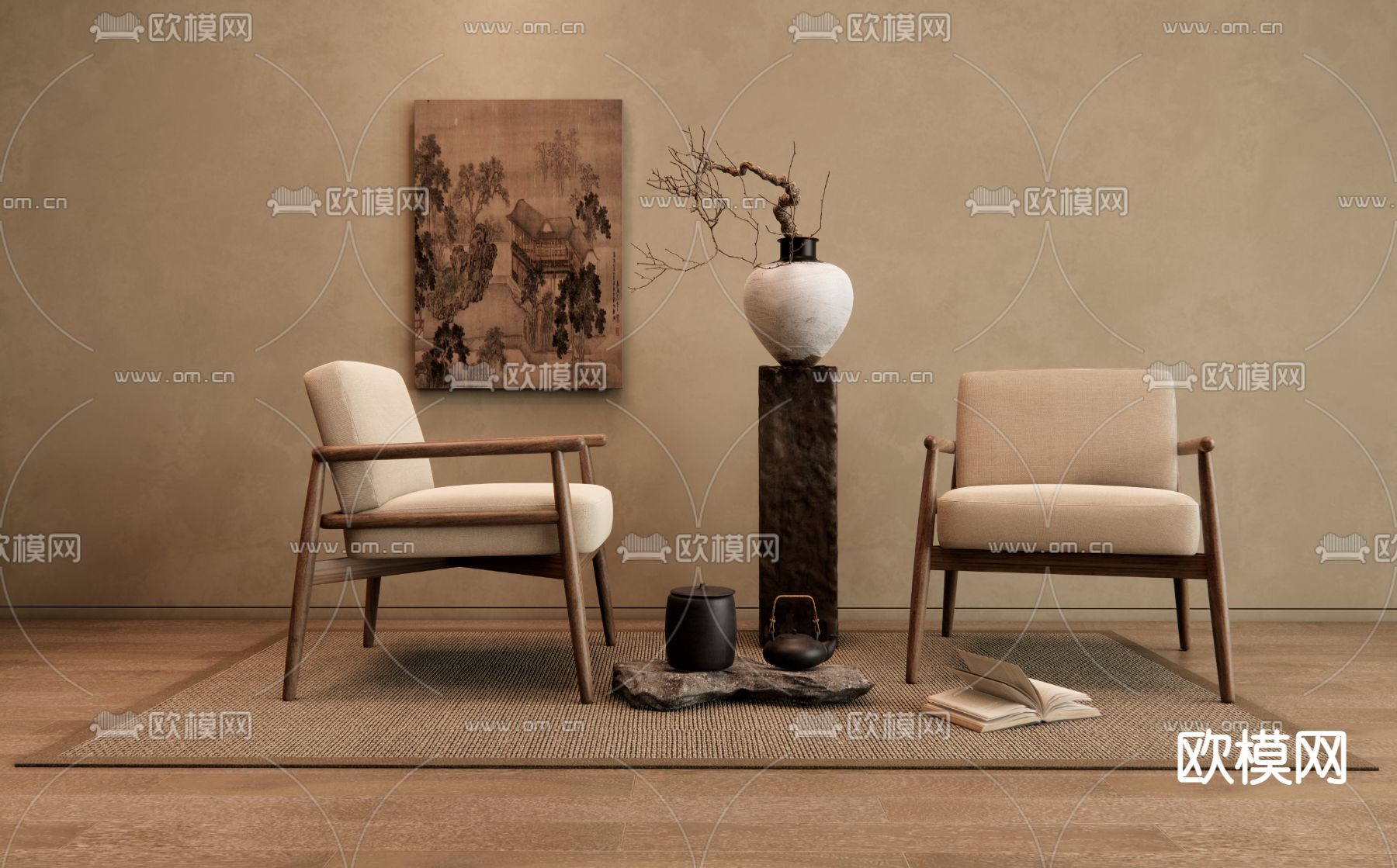 新中式休闲椅3d模型下载