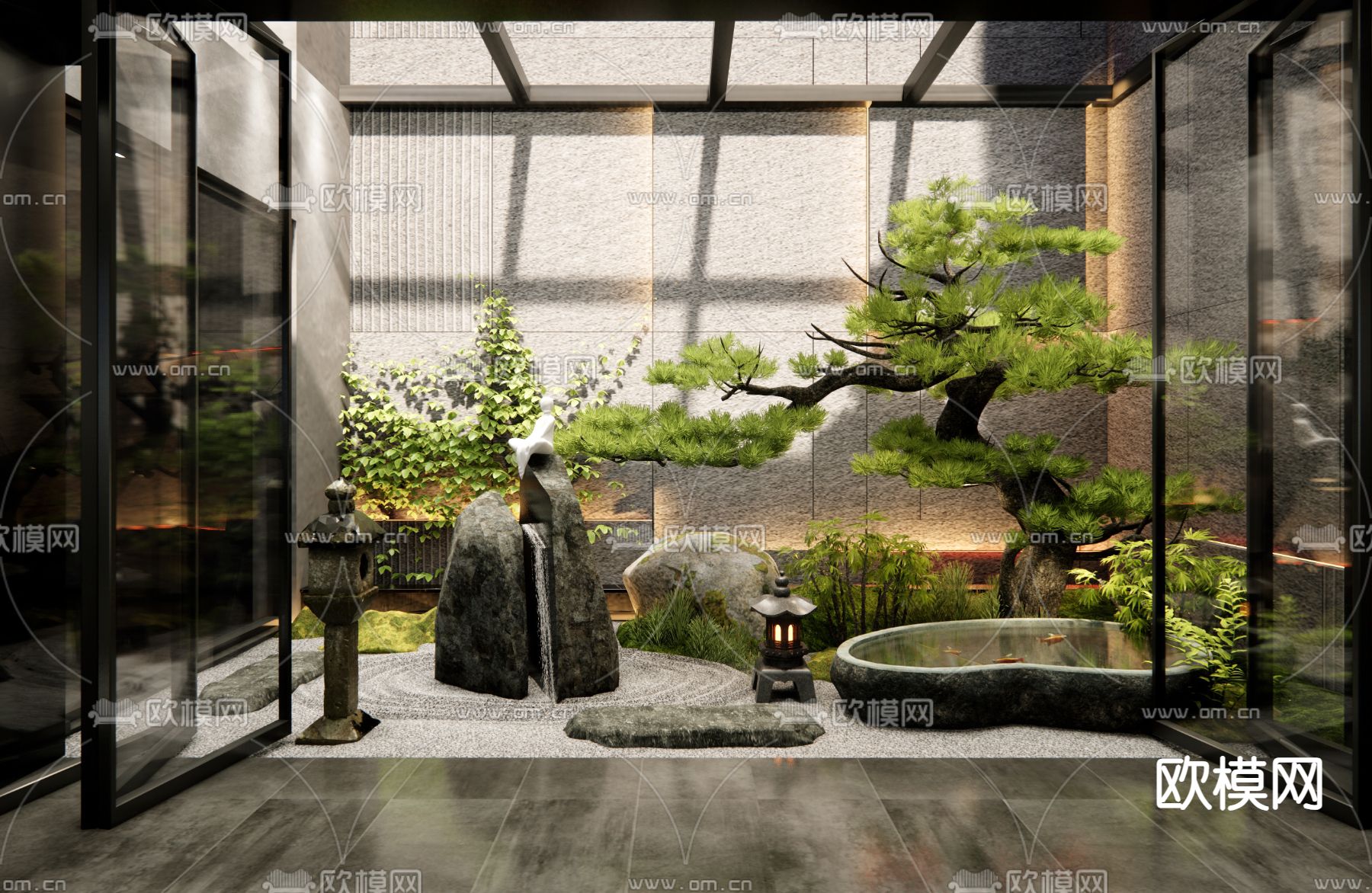 新中式采光天井 庭院小品3d模型下载