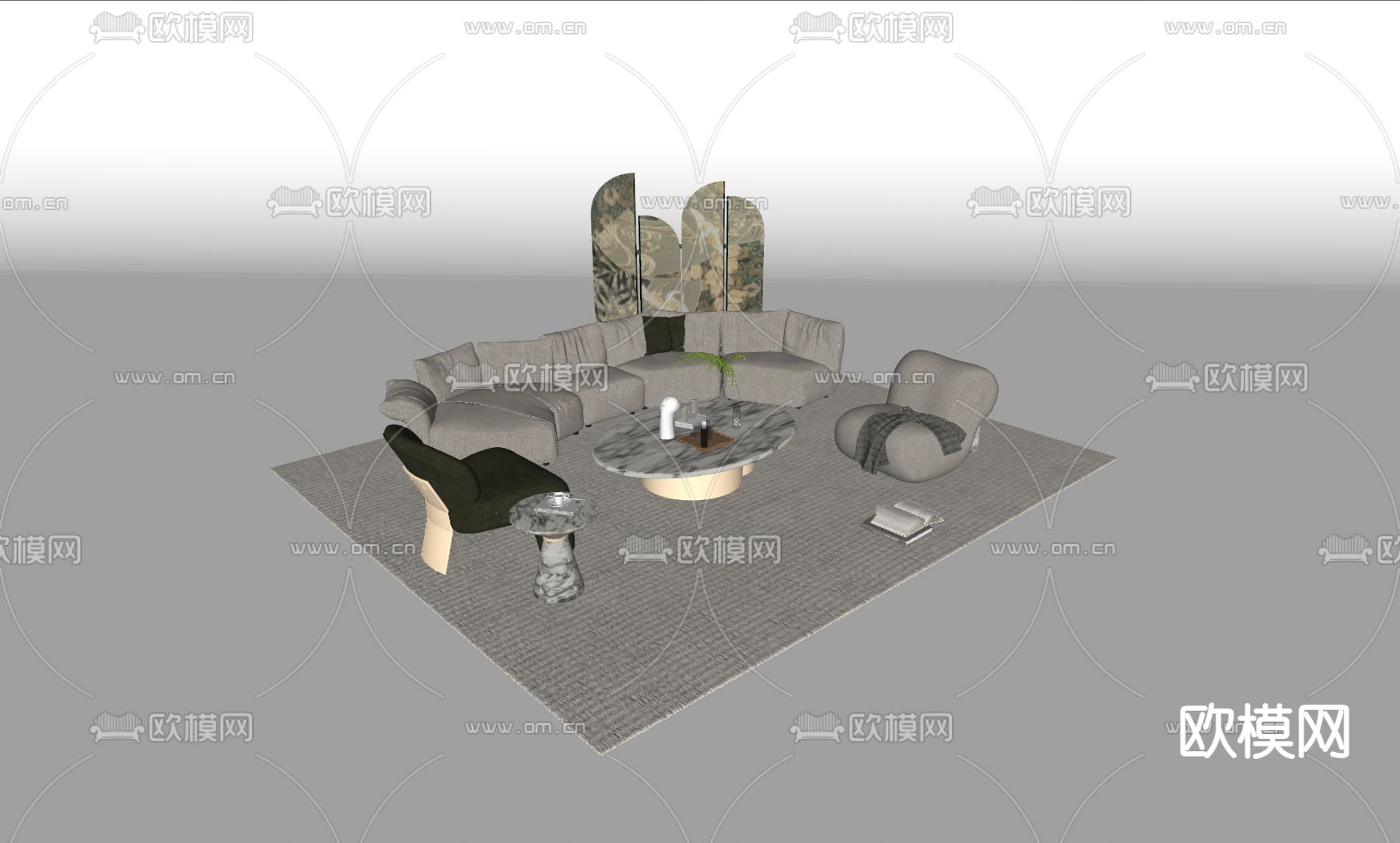 法式组合沙发su模型下载（渲染图1）