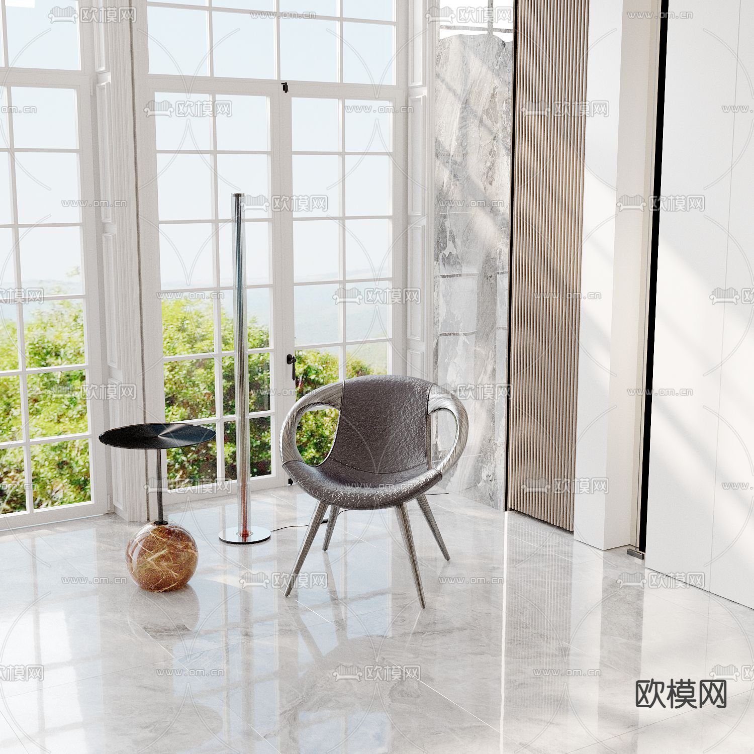 现代休闲椅su模型下载（渲染图2）