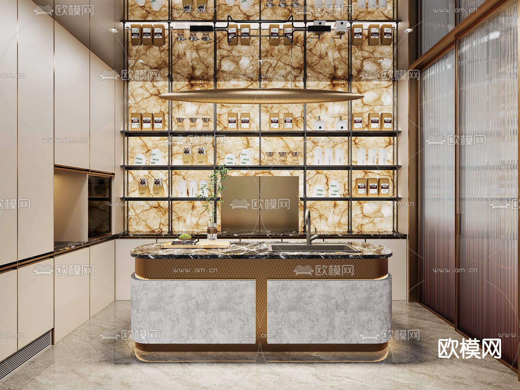 轻奢橱柜 中岛橱柜3d模型下载