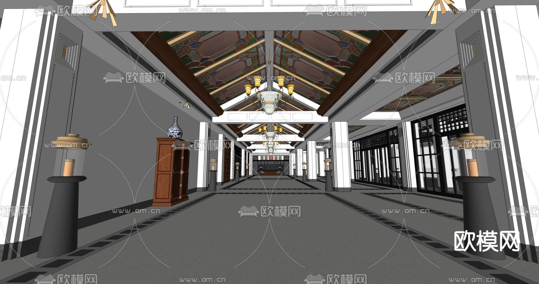 现代酒店大堂 大厅su模型下载（渲染图1）