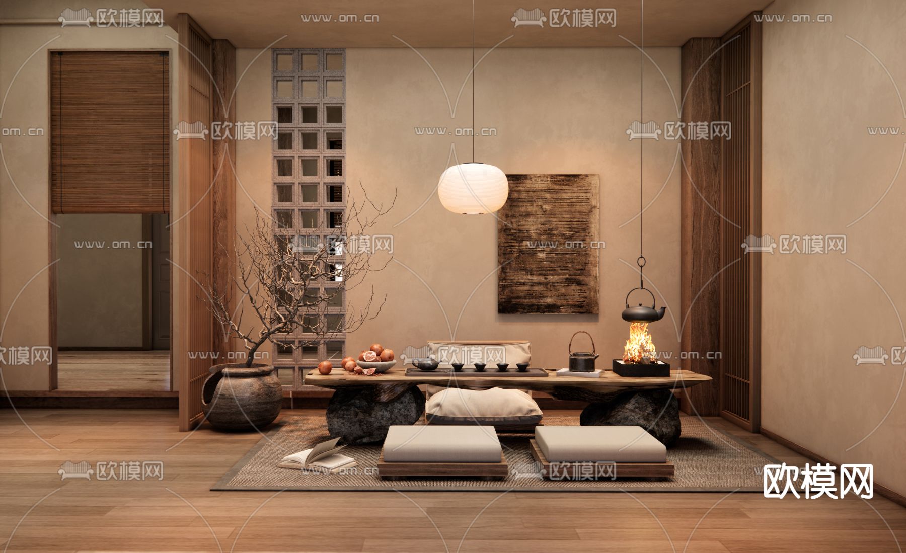 侘寂风茶室3d模型下载