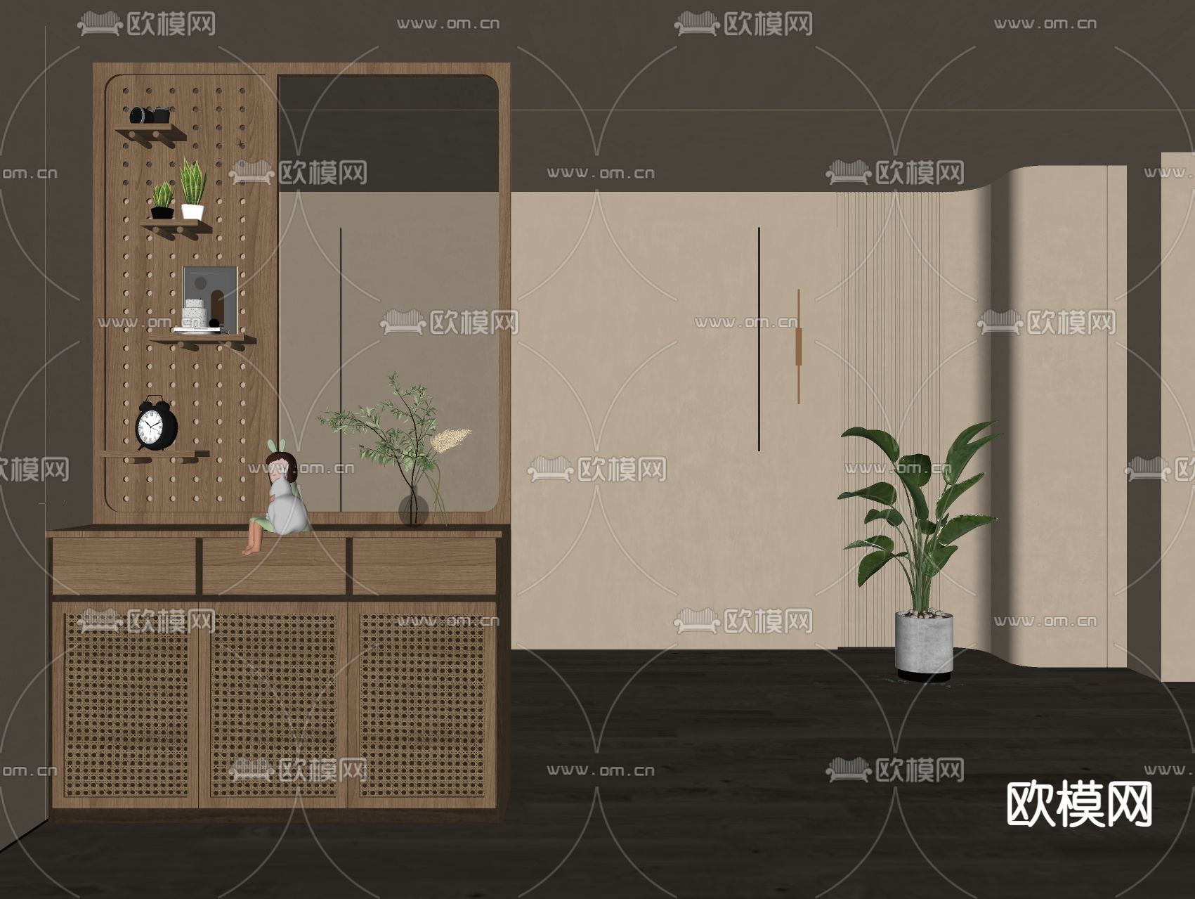侘寂玄关柜 鞋柜su模型下载（渲染图1）