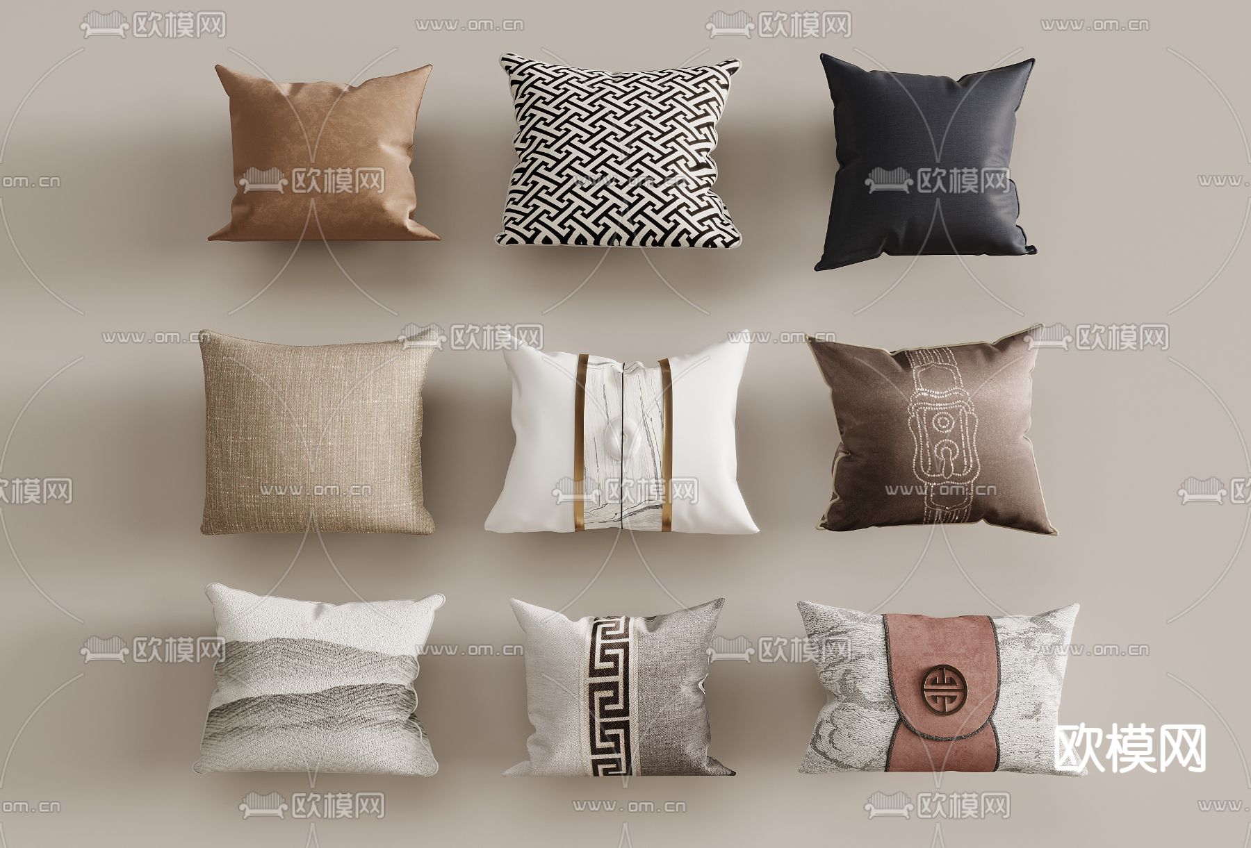 新中式靠枕 抱枕 沙发抱枕su模型下载（渲染图2）