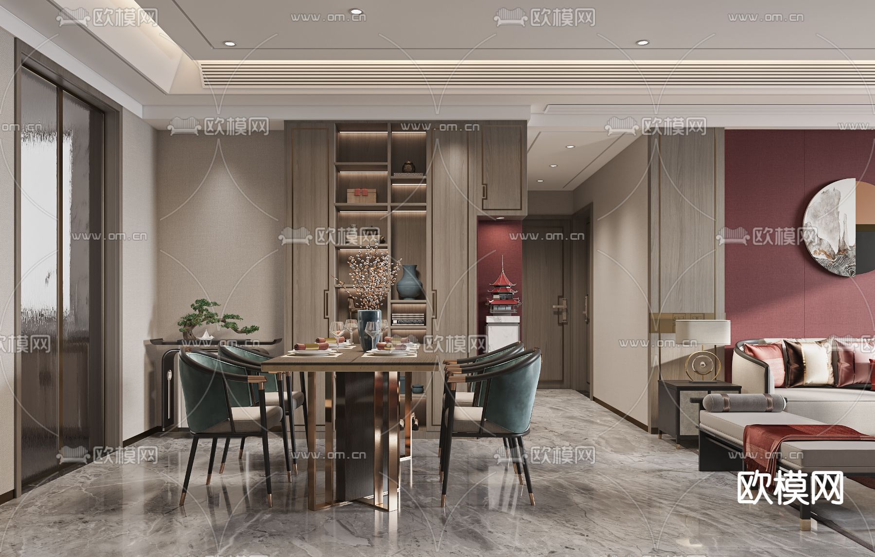 新中式餐厅3d模型下载