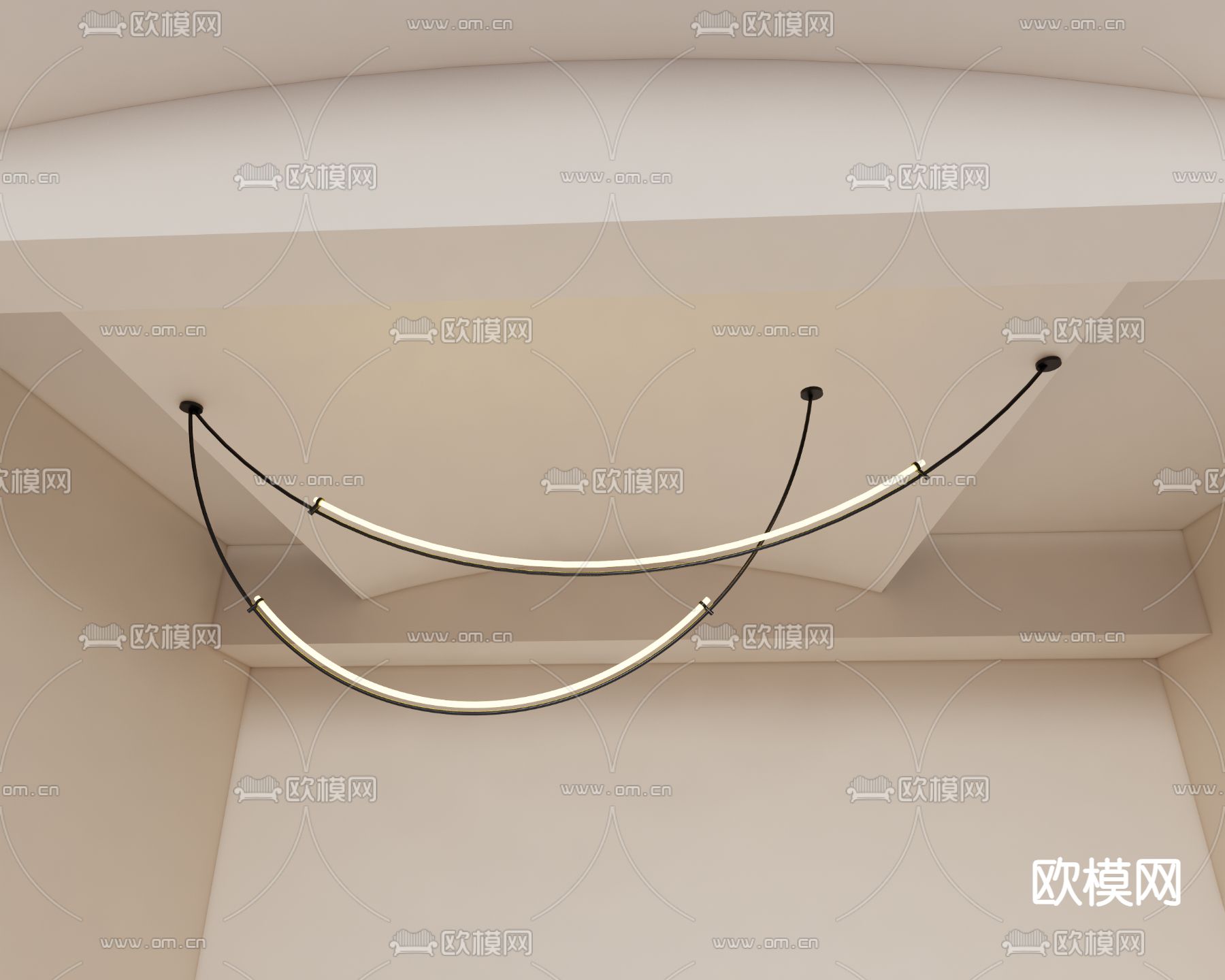 现代吊灯 长条形吊灯su模型下载（渲染图2）