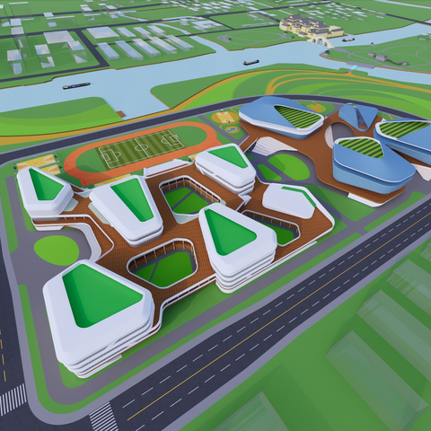  文教建筑 学校建筑鸟瞰规划su模型 