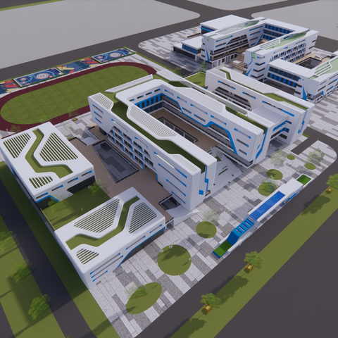  文教建筑 学校建筑鸟瞰规划su模型 
