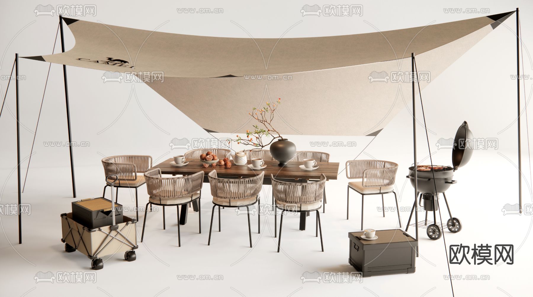 现代露营桌椅3d模型下载