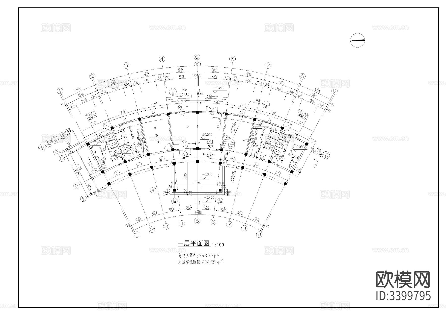景区管理房CAD施工图下载（渲染图1）