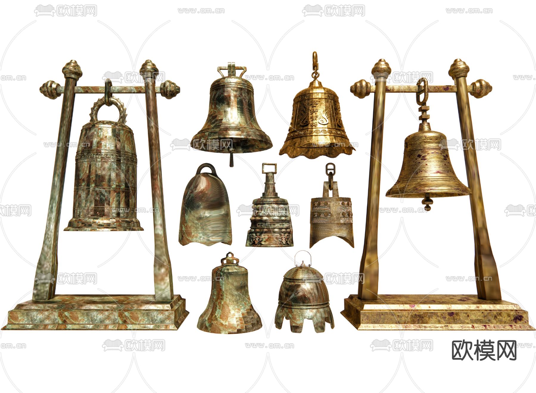 中式钟 梵钟 青铜撞钟 铜钟3d模型下载