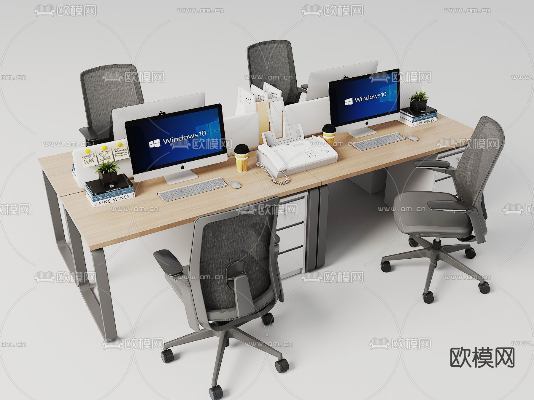 职员桌 工位 卡位办公桌椅3d模型下载（渲染图2）