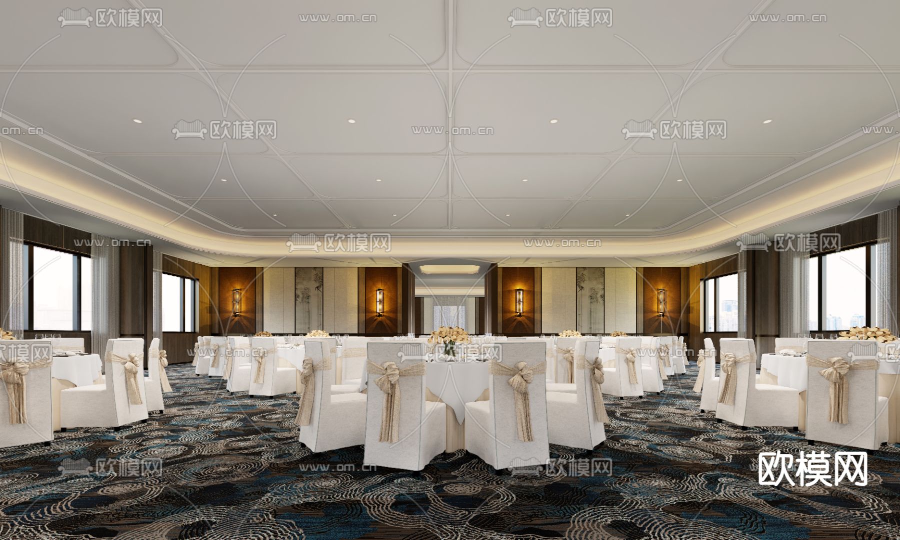 现代婚宴厅 宴会厅su模型下载（渲染图2）