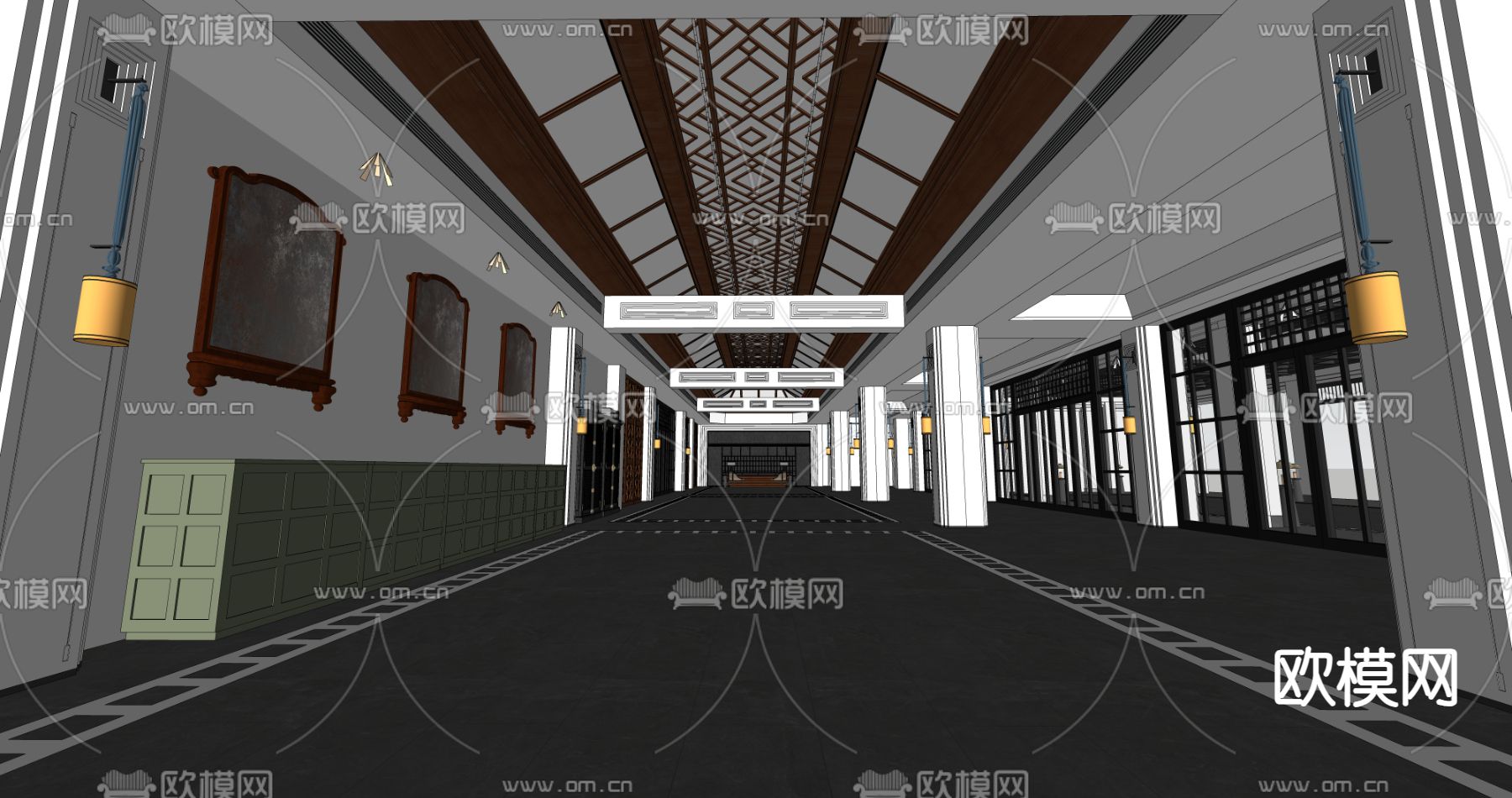 法式酒店大堂 大厅su模型下载（渲染图1）