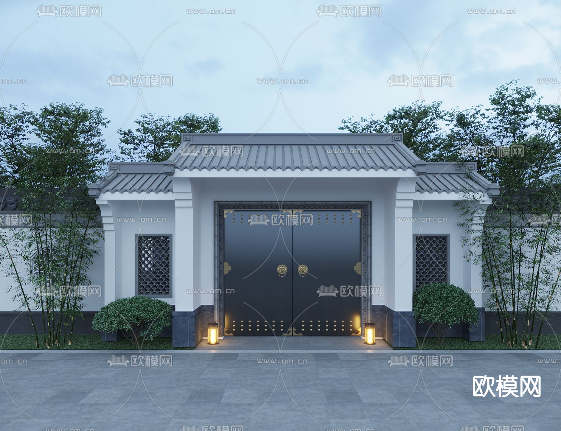 中式门头 庭院门3d模型下载