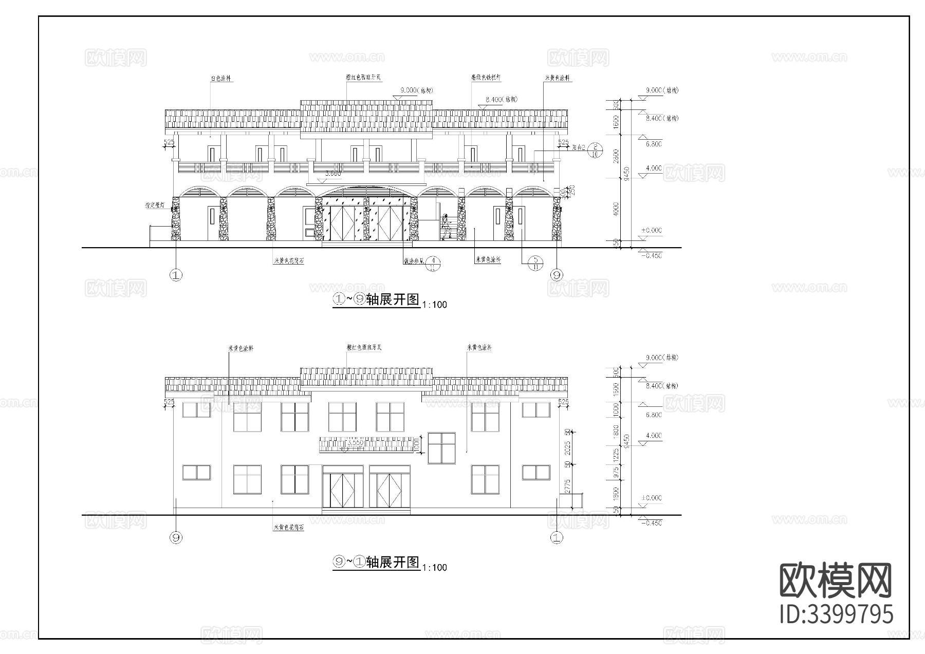 景区管理房CAD施工图下载（渲染图4）