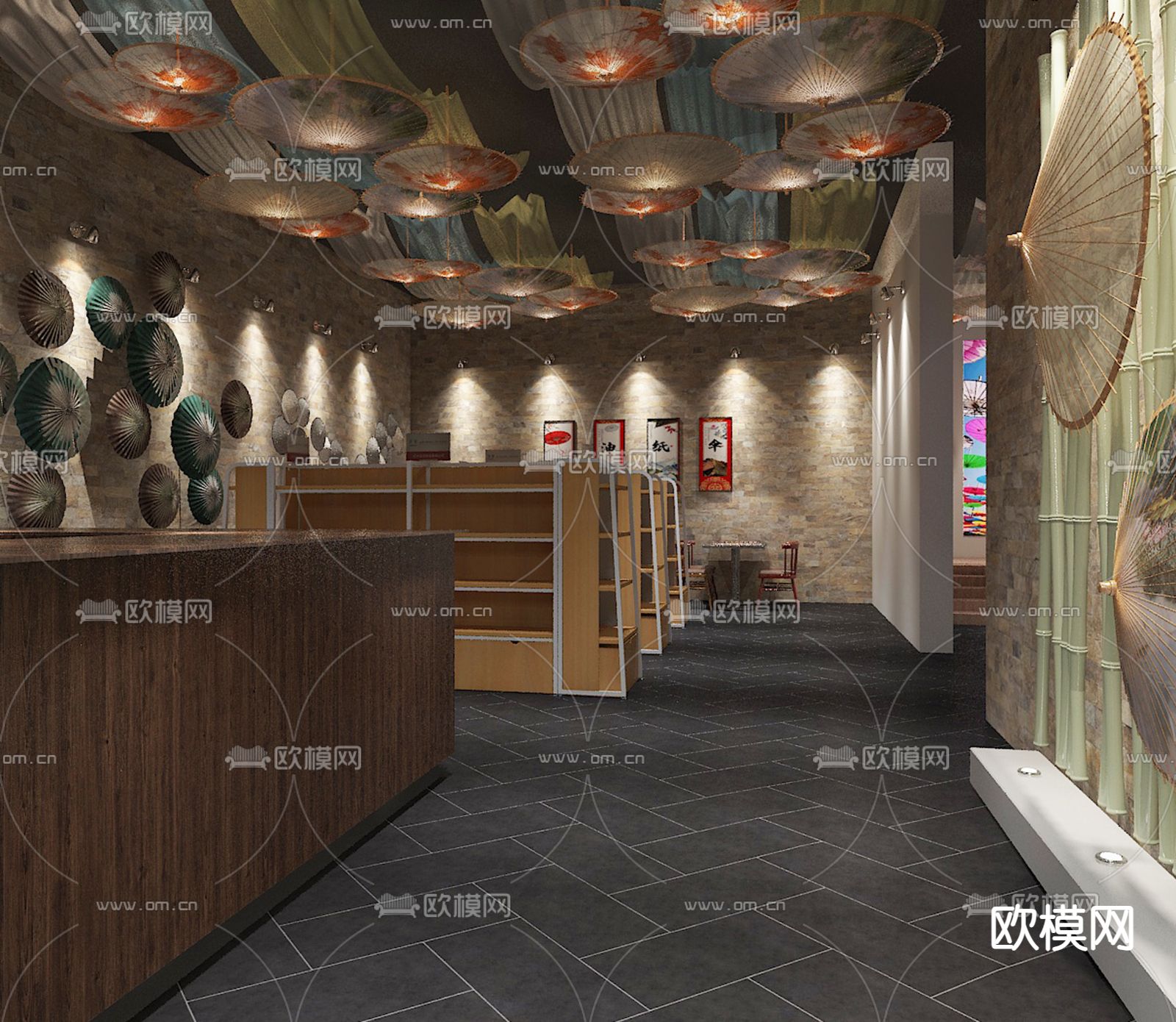 中式展厅 油纸伞展厅3d模型下载（渲染图4）