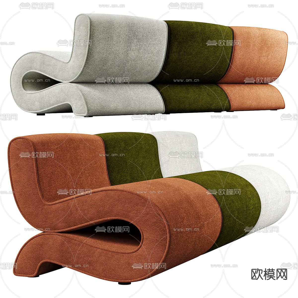 轻奢风三人沙发3d模型下载