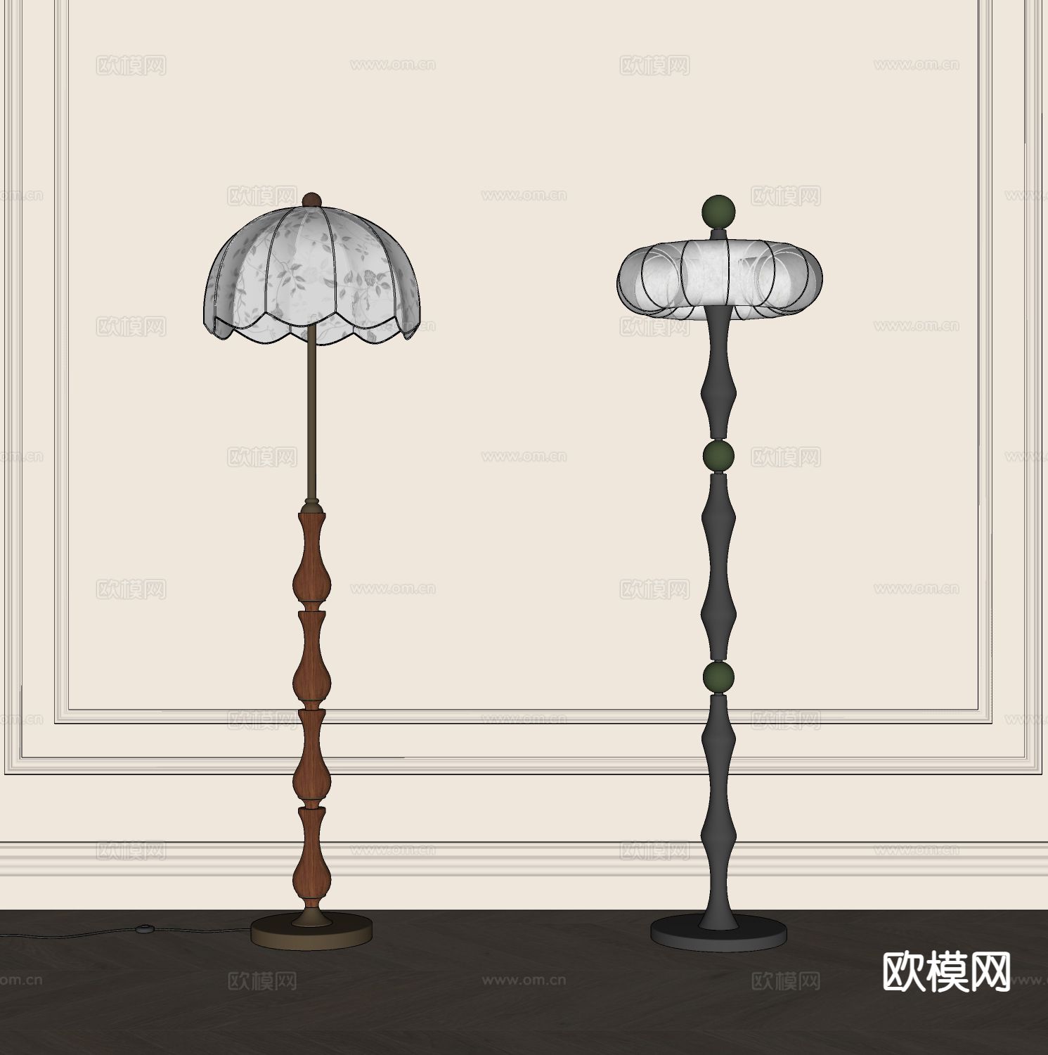 中古风落地灯su模型下载（渲染图1）