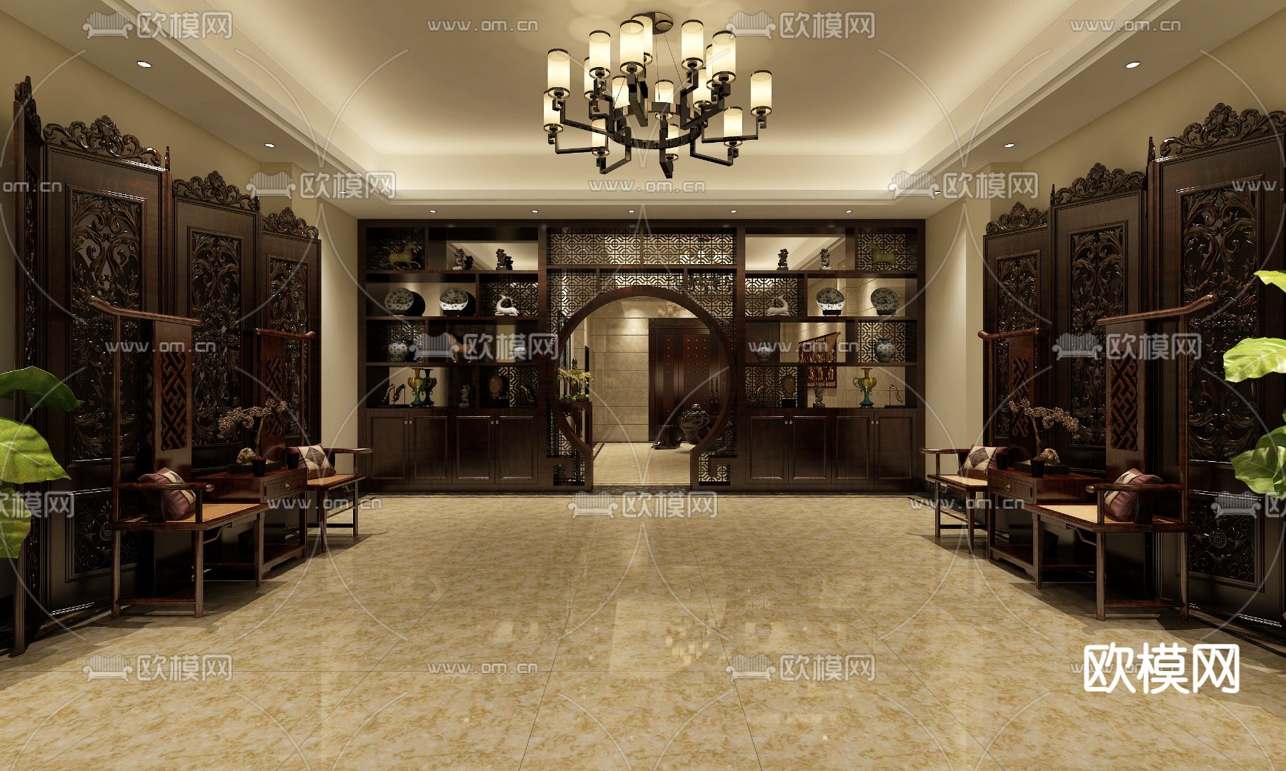 中式别墅茶室3d模型下载（渲染图2）