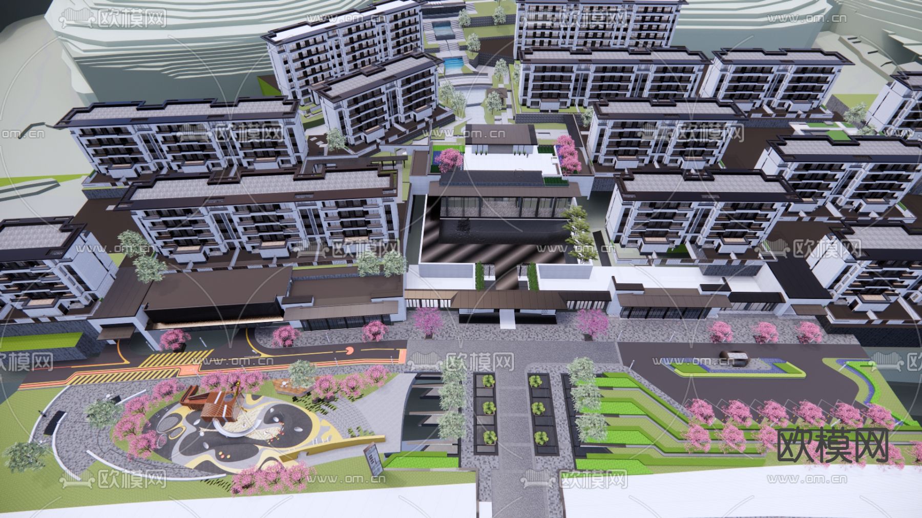 居住区 示范区 鸟瞰su模型下载（渲染图2）